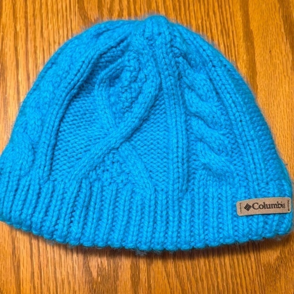 Columbia turquoise thick knit fleece lined‎ winter beanie hat youth large/xl